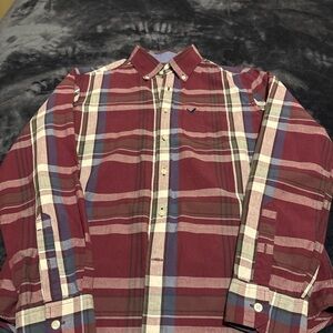 American Eagle Outfitters Maroon and Blue Plaid Shirt